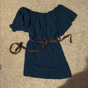 Dark teal off the shoulder dress